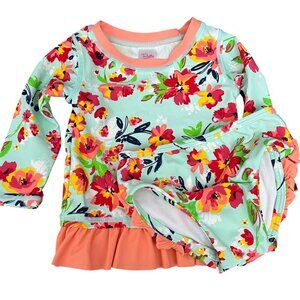 Ruffle Butts Floral‎ Rash Guard 2 pIece Swim Size 6-12 M